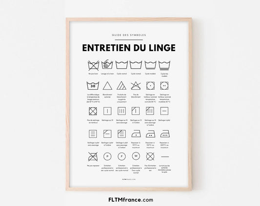 Affiche Entretien du linge - Guide des symboles entretien du linge machine FLTMfrance