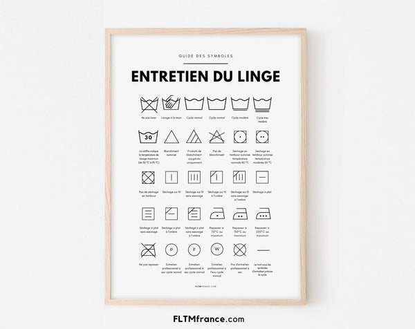 Affiche Entretien du linge - Guide des symboles entretien du linge machine