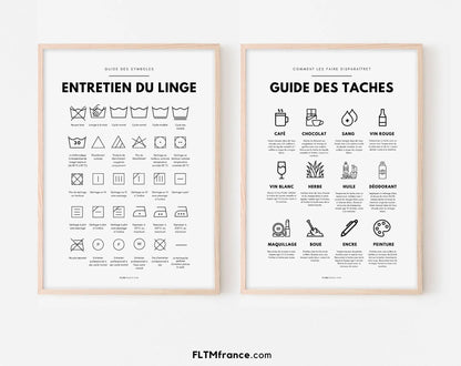 Affiche Entretien du linge - Guide des symboles entretien du linge machine FLTMfrance