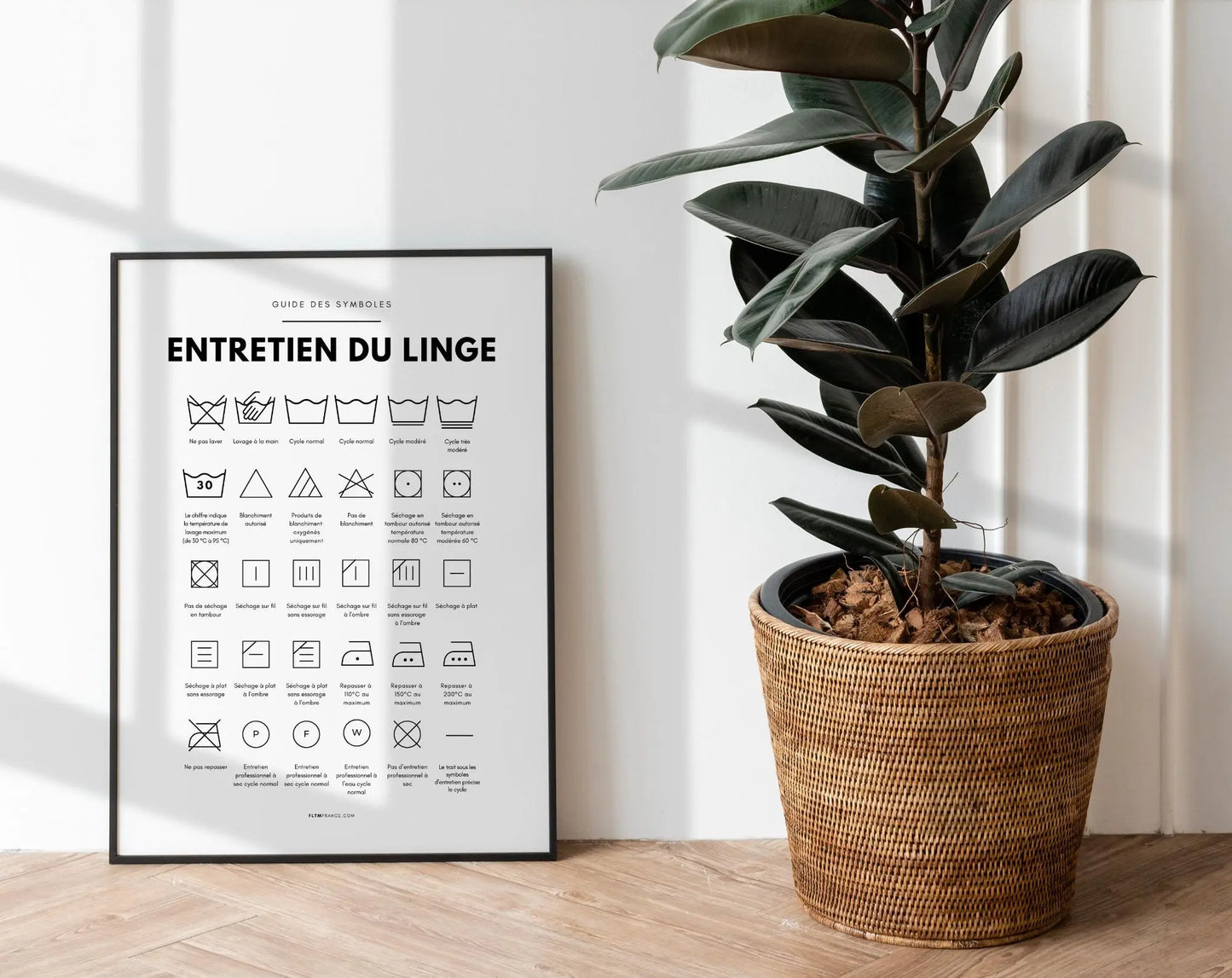 Affiche Entretien du linge - Guide des symboles entretien du linge machine FLTMfrance