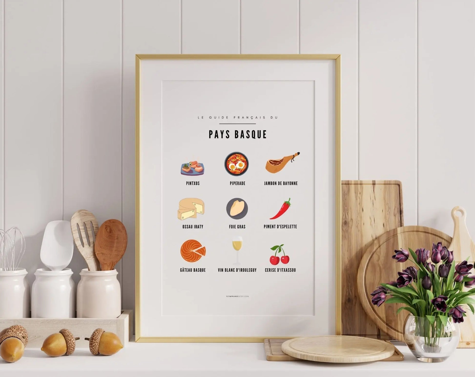 Affiche Guide Pays Basque - Guide culinaire des spécialités basquaises FLTMfrance
