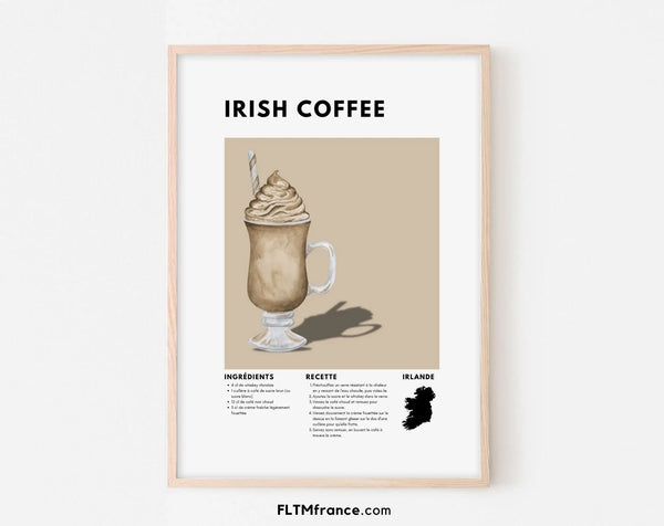 Affiche Irish Coffee - Affiche recette de cocktail