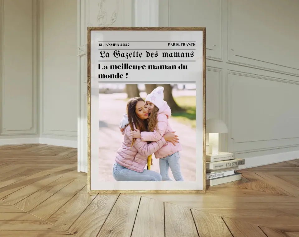 Affiche La Gazette des Mamans - Cadeau rétro et personnalisé pour maman FLTMfrance