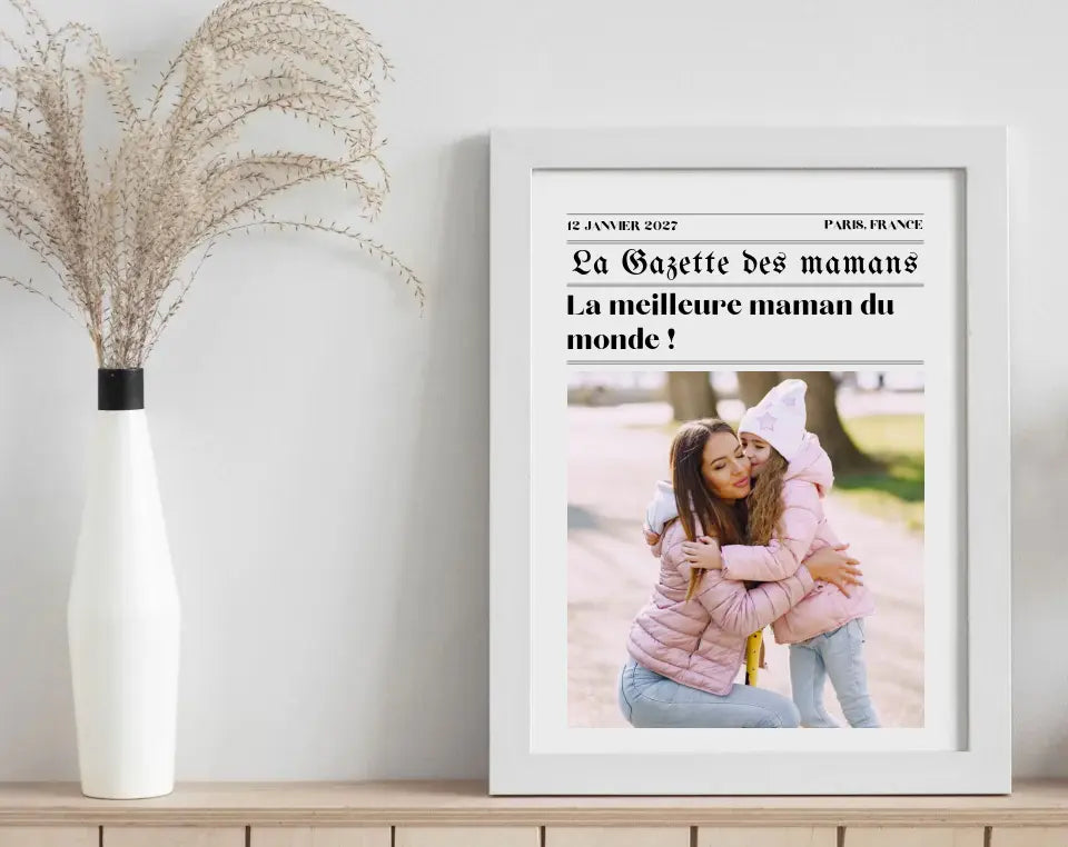 Affiche La Gazette des Mamans - Cadeau rétro et personnalisé pour maman FLTMfrance