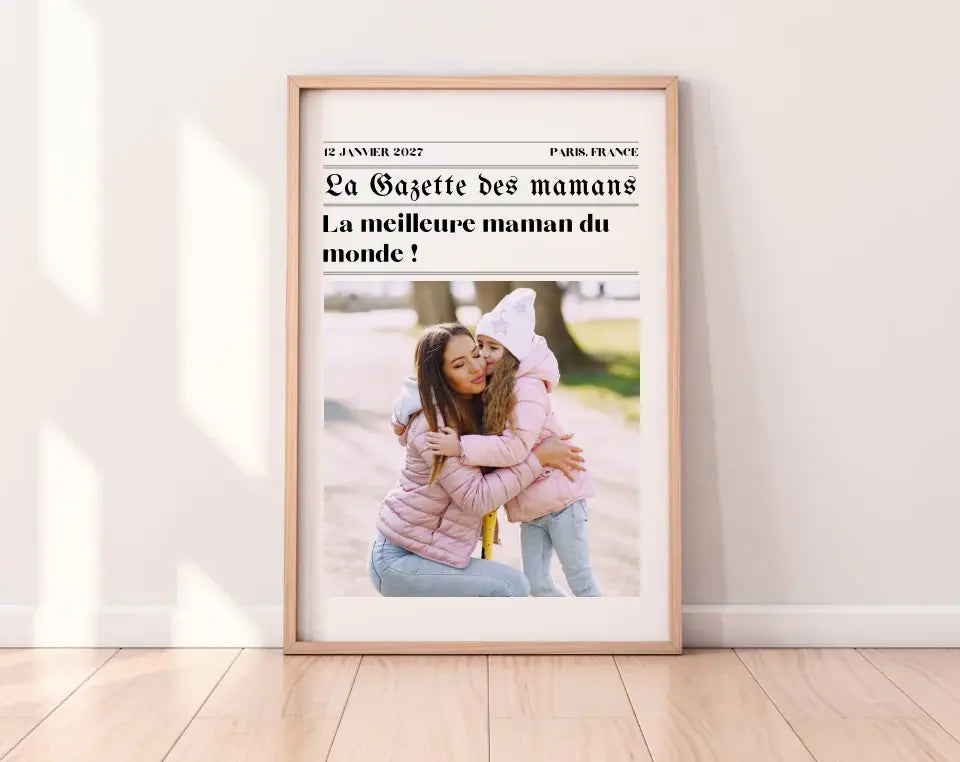 Affiche La Gazette des Mamans - Cadeau rétro et personnalisé pour maman FLTMfrance