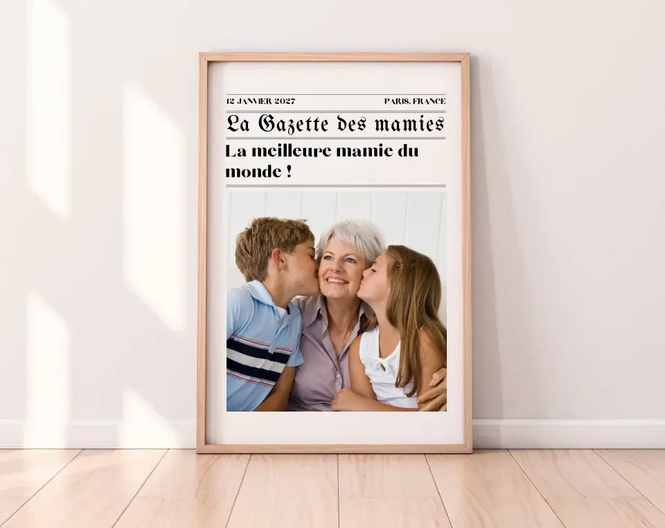 Affiche La Gazette des Mamies - Cadeau rétro et personnalisé pour grand-mère FLTMfrance