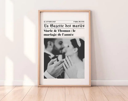 Affiche La Gazette des Mariés - Poster rétro personnalisé pour mariage FLTMfrance