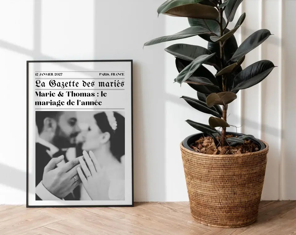 Affiche La Gazette des Mariés - Poster rétro personnalisé pour mariage FLTMfrance