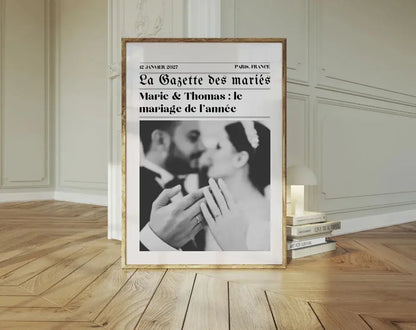 Affiche La Gazette des Mariés - Poster rétro personnalisé pour mariage FLTMfrance