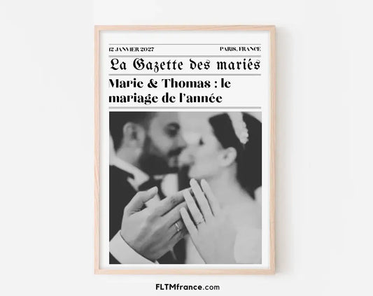 Affiche La Gazette des Mariés - Poster rétro personnalisé pour mariage FLTMfrance