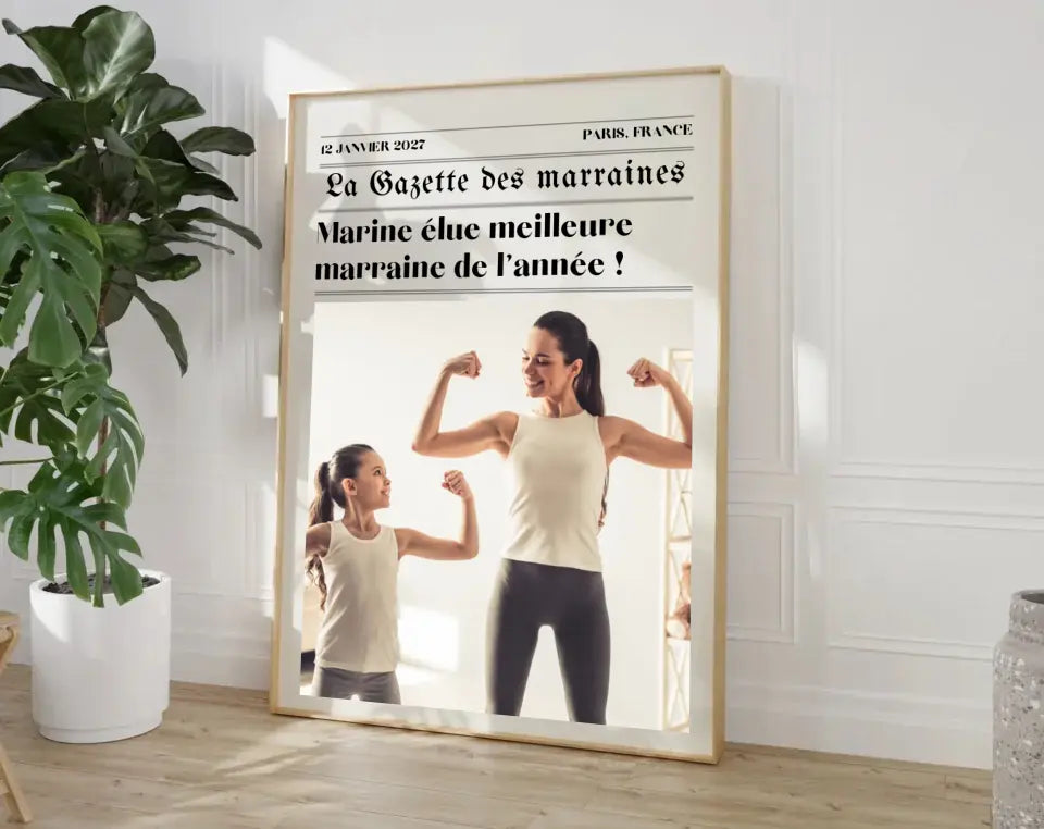 Affiche La Gazette des Marraines - Cadeau rétro et personnalisé pour marraine FLTMfrance