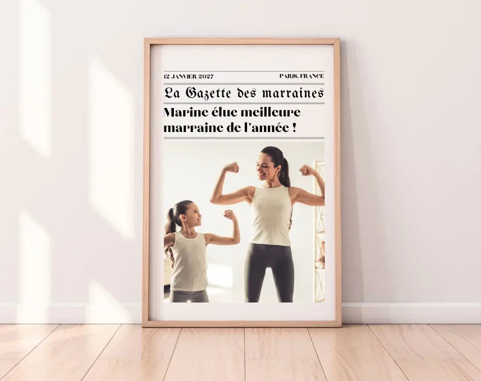 Affiche La Gazette des Marraines - Cadeau rétro et personnalisé pour marraine FLTMfrance