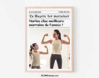 Affiche La Gazette des Marraines - Cadeau rétro et personnalisé pour marraine FLTMfrance