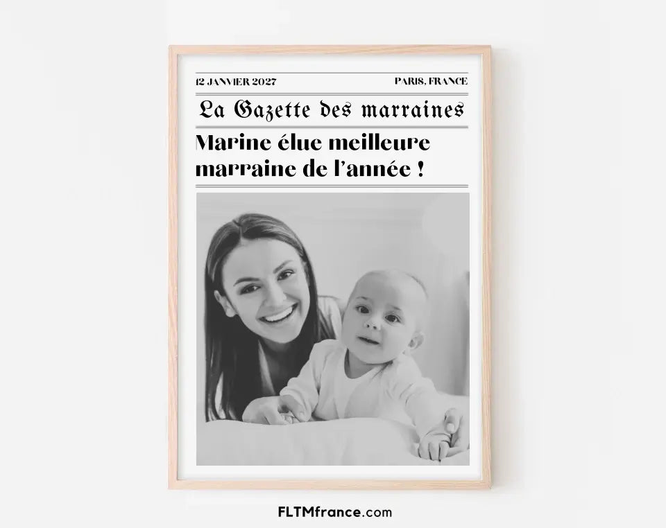 Affiche La Gazette des Marraines - Cadeau rétro et personnalisé pour marraine FLTMfrance