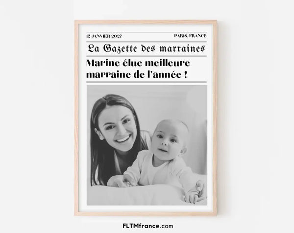 Affiche La Gazette des Marraines - Cadeau rétro et personnalisé pour marraine