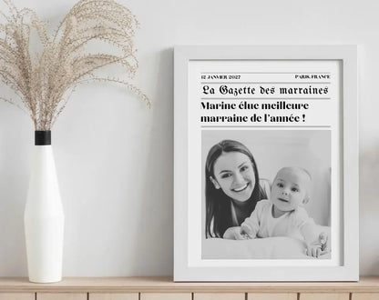 Affiche La Gazette des Marraines - Cadeau rétro et personnalisé pour marraine FLTMfrance