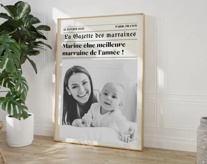 Affiche La Gazette des Marraines - Cadeau rétro et personnalisé pour marraine FLTMfrance