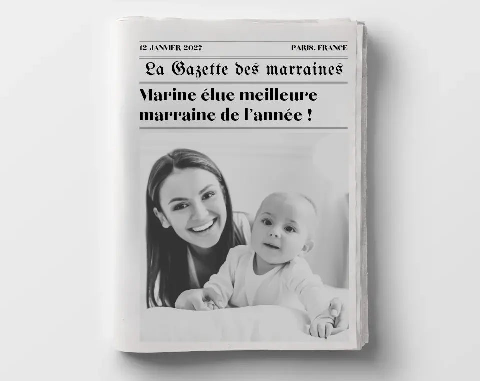 Affiche La Gazette des Marraines - Cadeau rétro et personnalisé pour marraine FLTMfrance