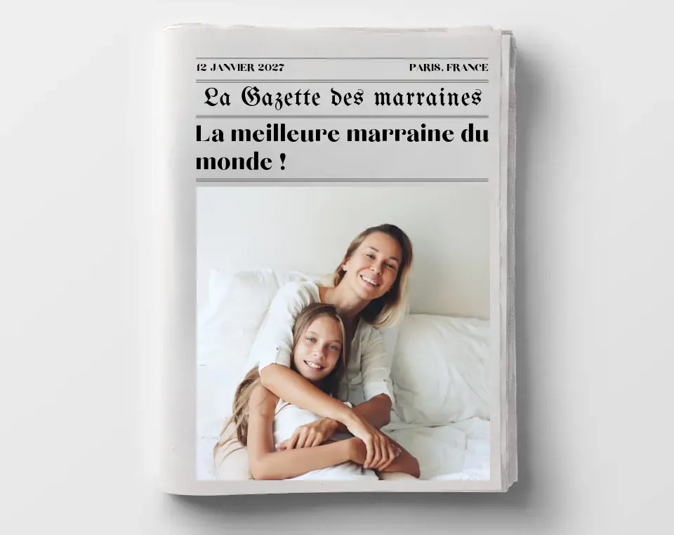 Affiche La Gazette des Marraines - Cadeau rétro et personnalisé pour marraine FLTMfrance