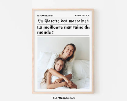 Affiche La Gazette des Marraines - Cadeau rétro et personnalisé pour marraine FLTMfrance