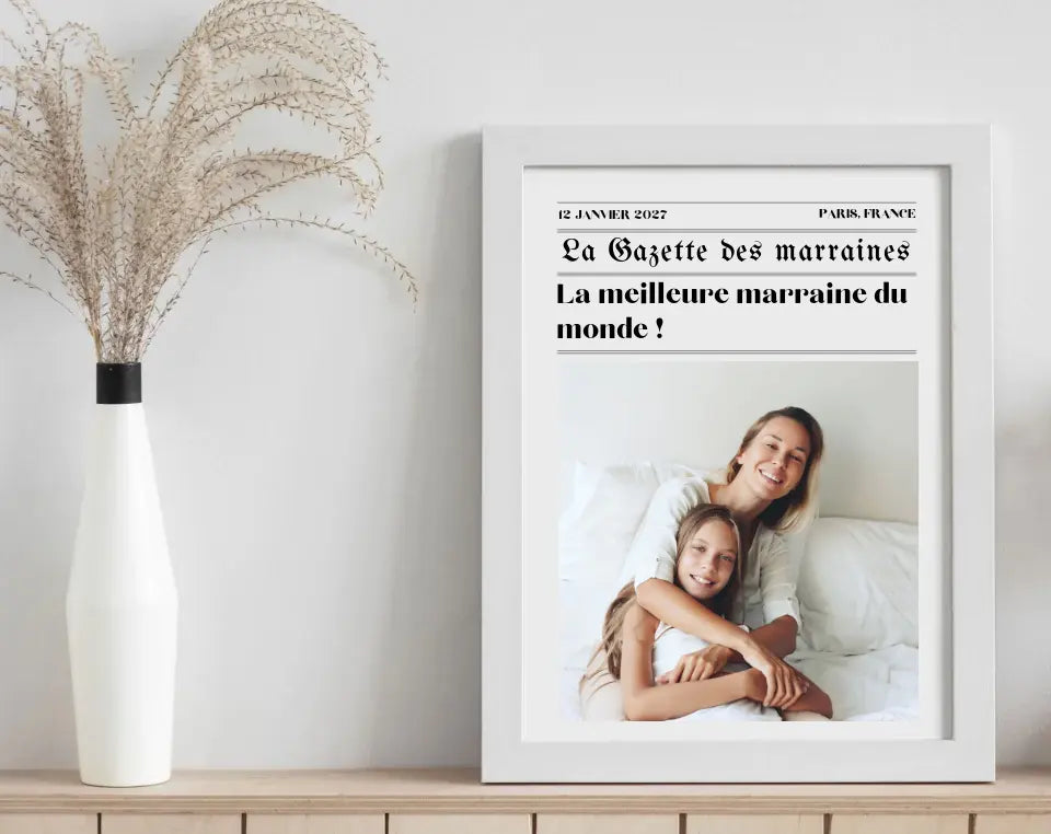 Affiche La Gazette des Marraines - Cadeau rétro et personnalisé pour marraine FLTMfrance