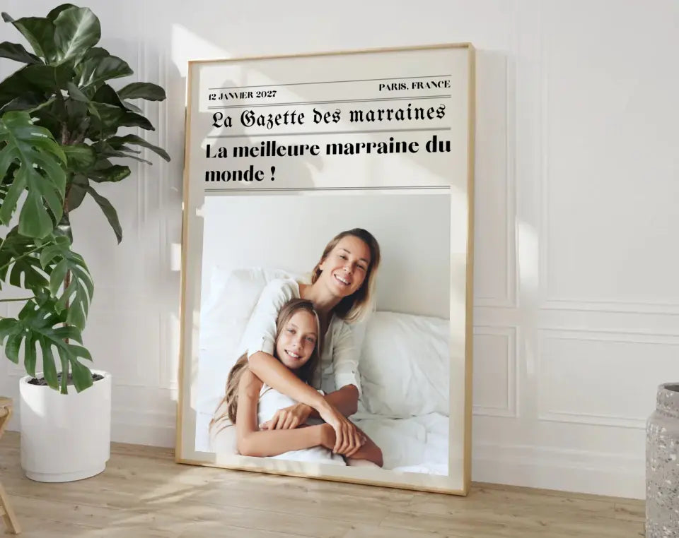 Affiche La Gazette des Marraines - Cadeau rétro et personnalisé pour marraine FLTMfrance