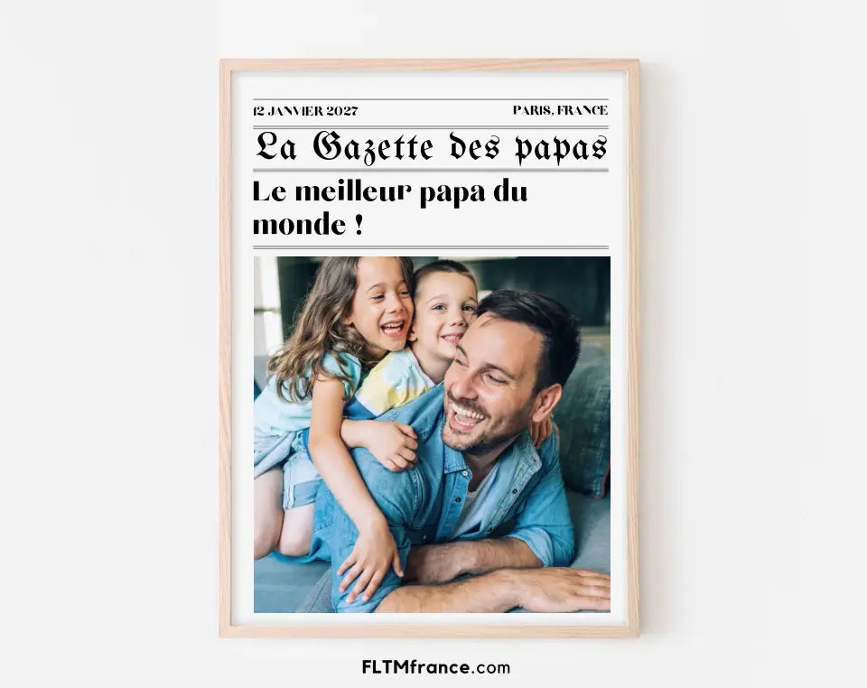 Affiche La Gazette des Papas - Cadeau rétro et personnalisé pour papa FLTMfrance