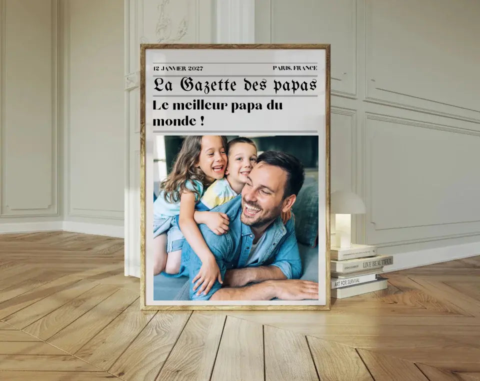 Affiche La Gazette des Papas - Cadeau rétro et personnalisé pour papa FLTMfrance