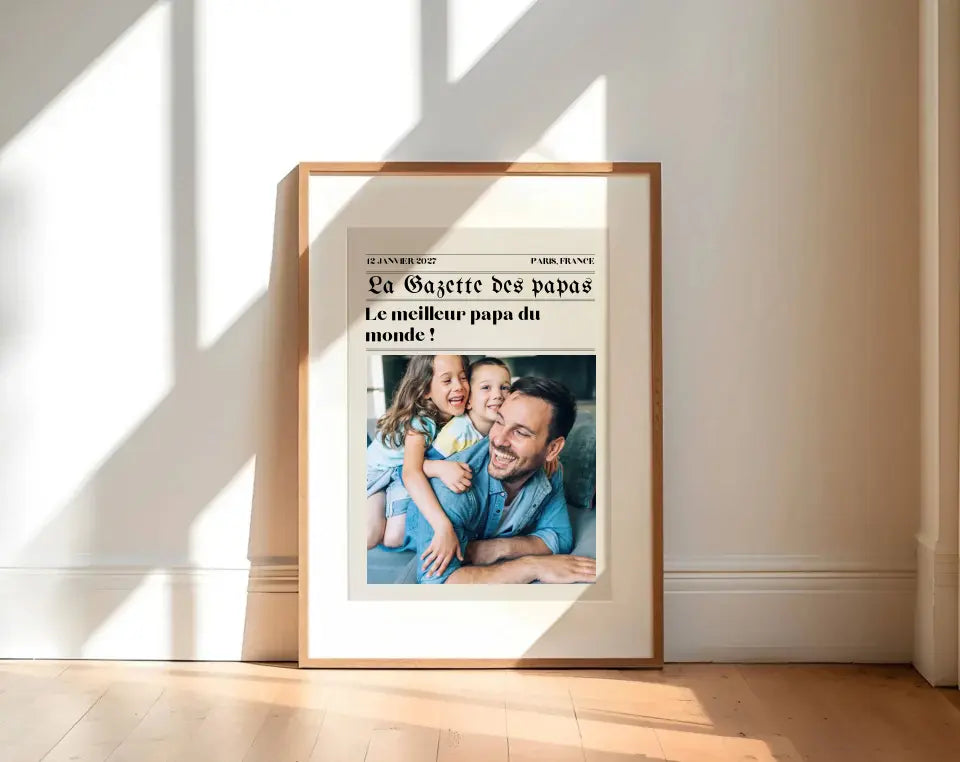 Affiche La Gazette des Papas - Cadeau rétro et personnalisé pour papa FLTMfrance