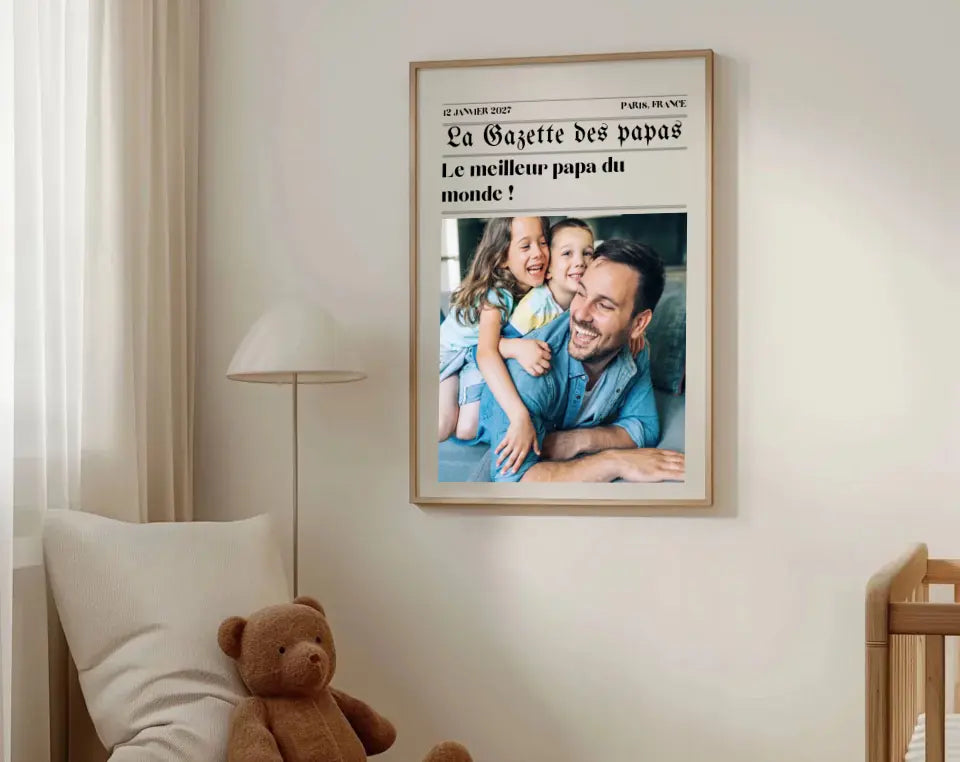 Affiche La Gazette des Papas - Cadeau rétro et personnalisé pour papa FLTMfrance