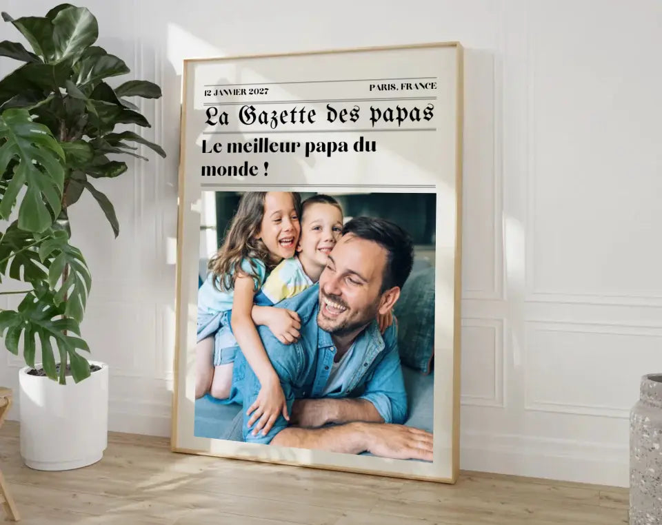 Affiche La Gazette des Papas - Cadeau rétro et personnalisé pour papa FLTMfrance