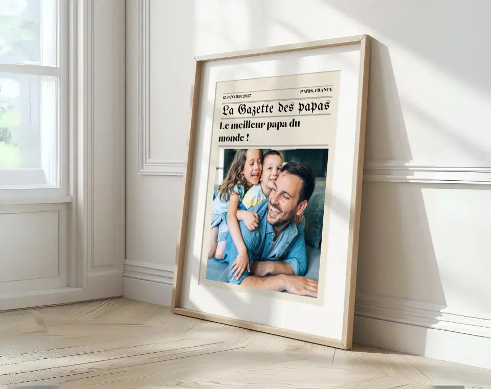 Affiche La Gazette des Papas - Cadeau rétro et personnalisé pour papa FLTMfrance