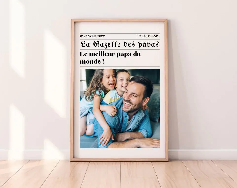 Affiche La Gazette des Papas - Cadeau rétro et personnalisé pour papa FLTMfrance