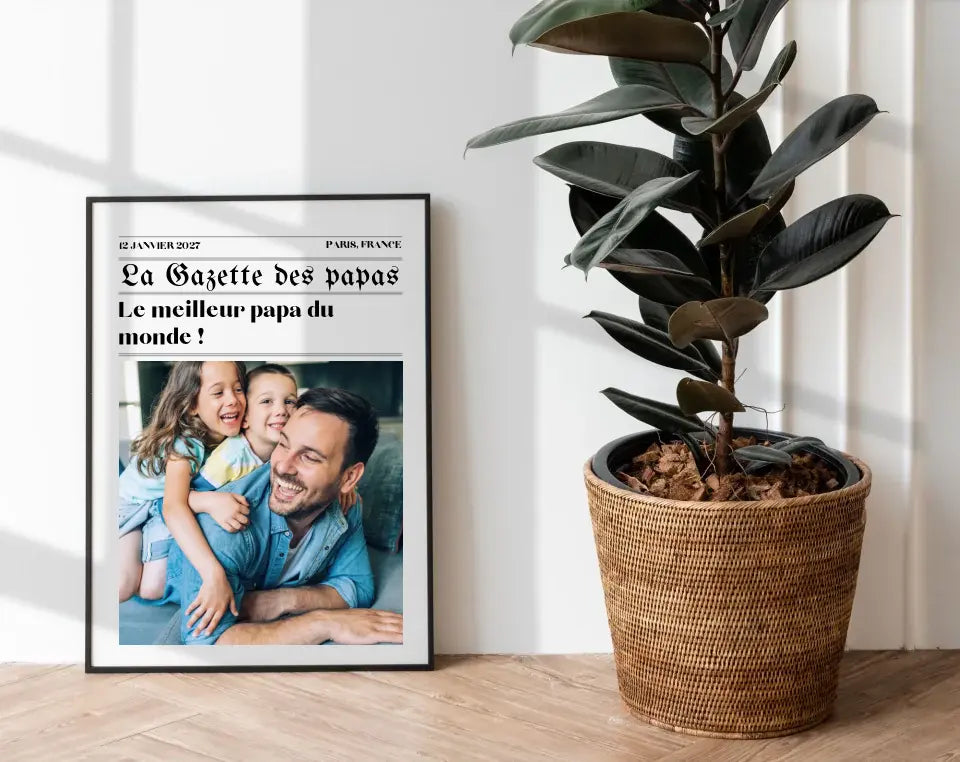 Affiche La Gazette des Papas - Cadeau rétro et personnalisé pour papa FLTMfrance