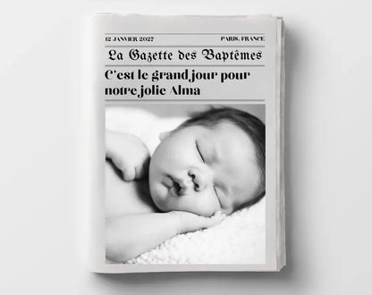 Affiche La Gazette des baptêmes - Poster rétro personnalisé pour bébé FLTMfrance