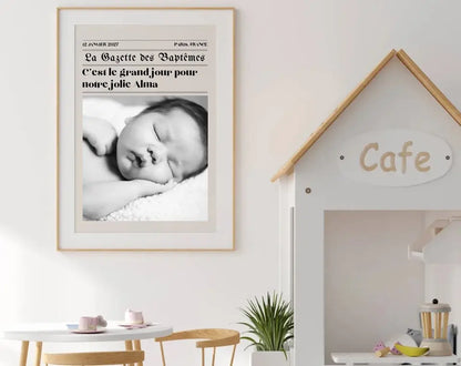 Affiche La Gazette des baptêmes - Poster rétro personnalisé pour bébé FLTMfrance