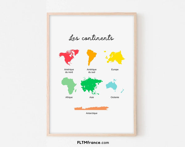 Affiche Les continents - Poster éducatif Montessori