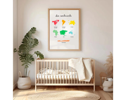 Affiche Les continents - Poster éducatif Montessori FLTMfrance