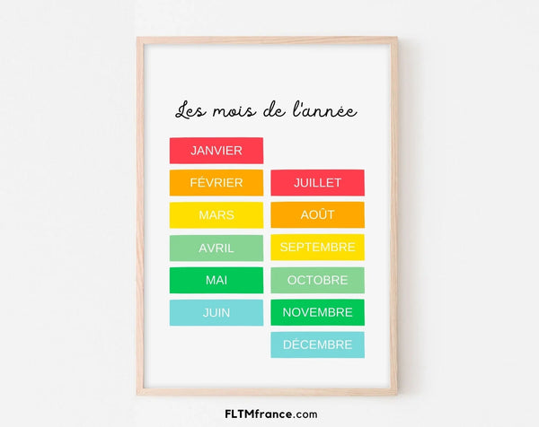 Affiche Les mois de l'année - Poster éducatif Montessori