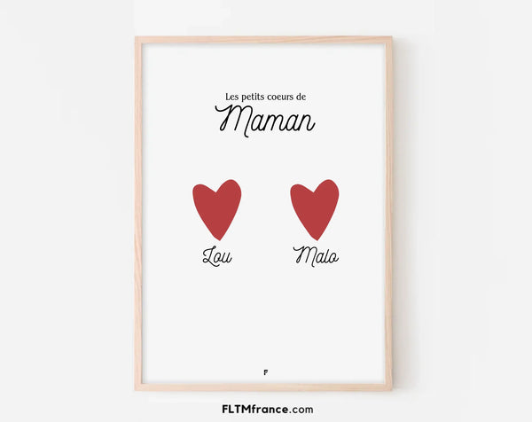 Affiche Les petits coeurs de Maman - Cadeau personnalisé pour une mère