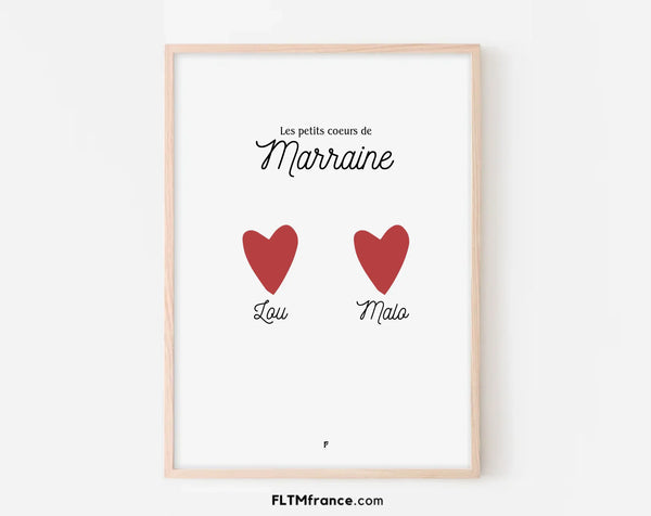 Affiche Les petits coeurs de Marraine - Cadeau personnalisé