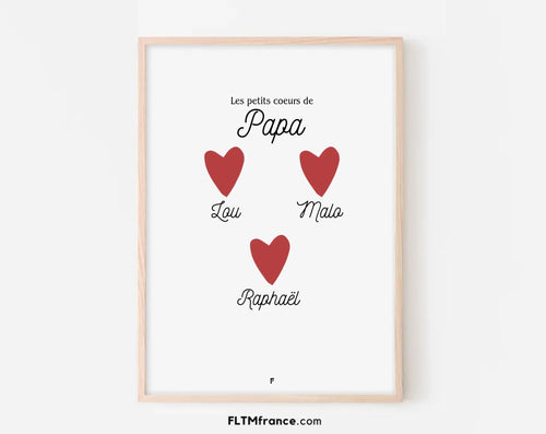 Affiche Les petits coeurs de Papa - Cadeau personnalisé pour un père