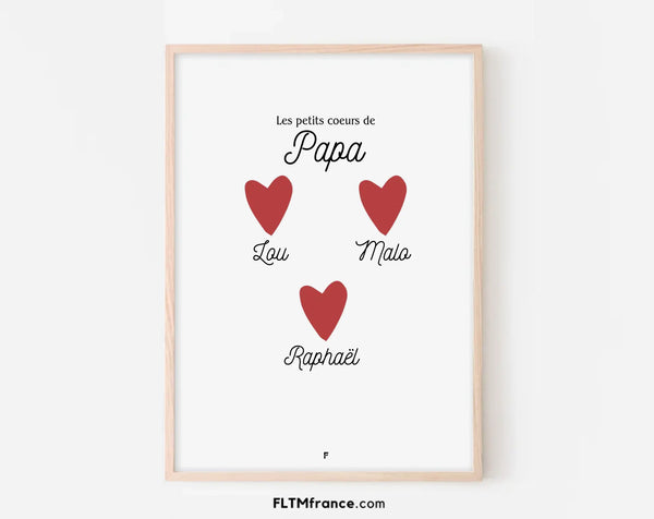 Affiche Les petits coeurs de Papa - Cadeau personnalisé pour un père