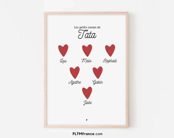 Affiche Les petits coeurs de Tata - Cadeau personnalisé pour une tante