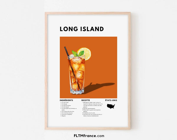 Affiche Long Island - Affiche recette de cocktail