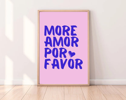 Affiche More Amor Por Favor mauve - Affiche de citation d'amour FLTMfrance