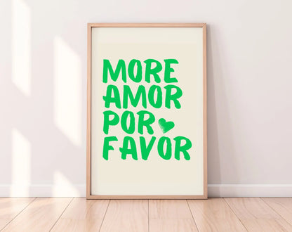 Affiche More Amor Por Favor vert - Affiche de citation d'amour FLTMfrance