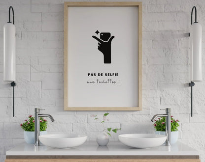 Affiche Pas de selfie aux toilettes - Poster humour WC FLTMfrance