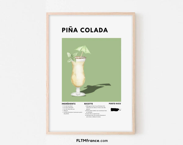 Affiche Piña colada  - Affiche recette de cocktail