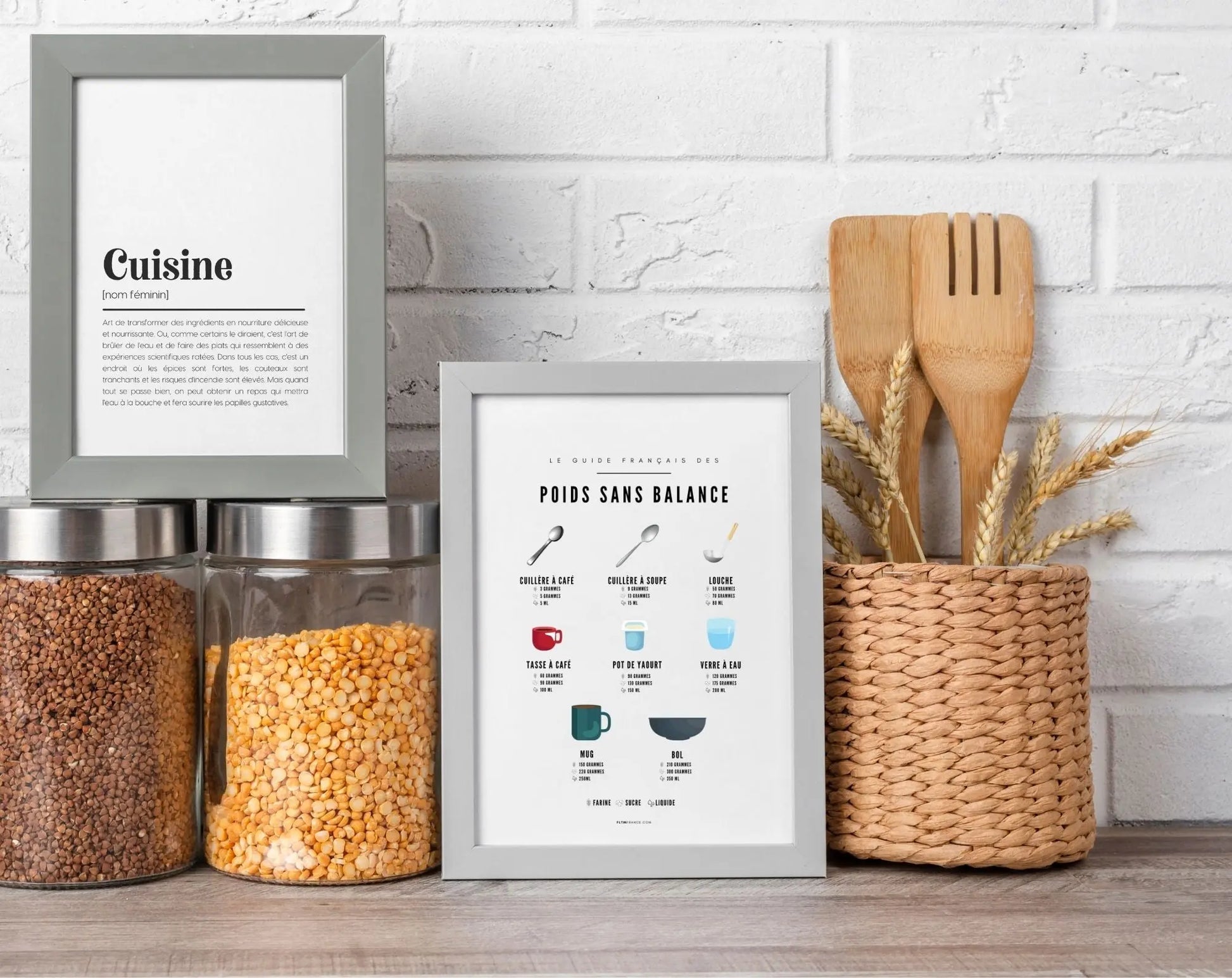 Affiche Poids sans balance - Guide pour peser sans balance en cuisine FLTMfrance